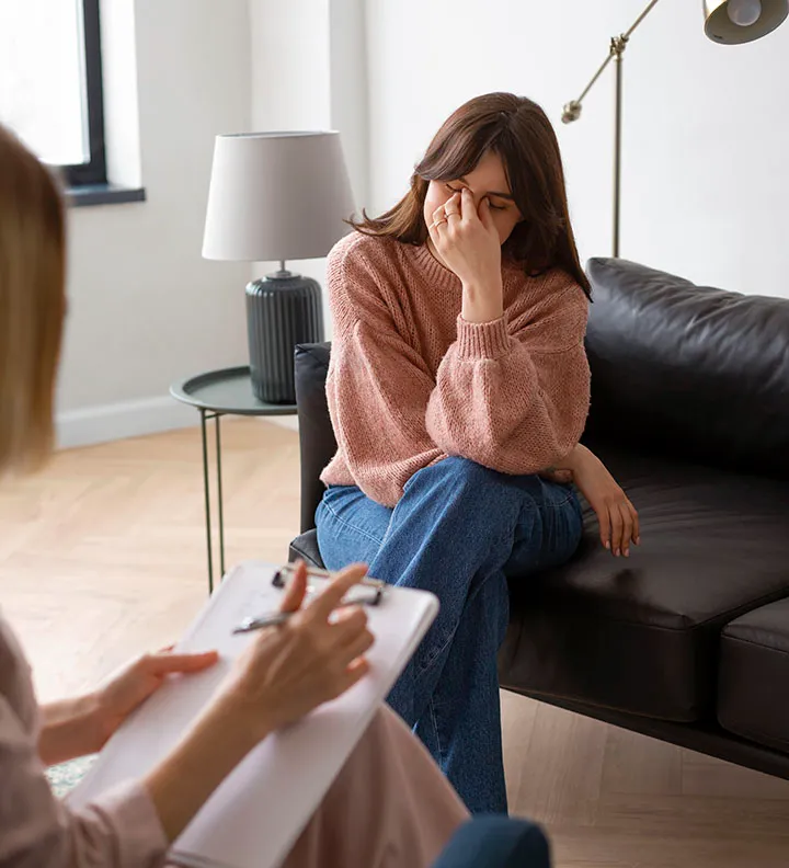 A woman going to therapy for anxiety help.