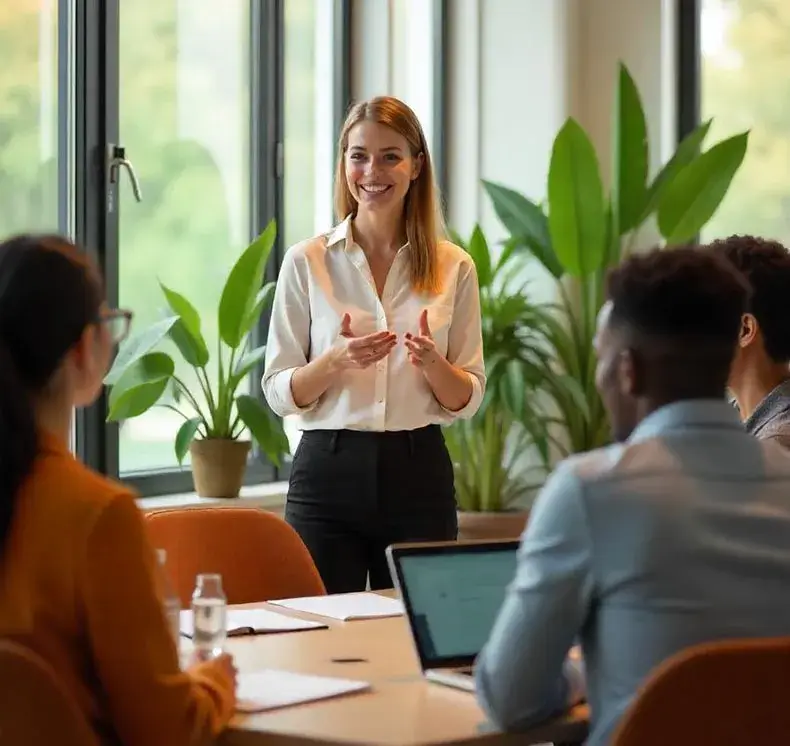 A confident business woman giving presentation.